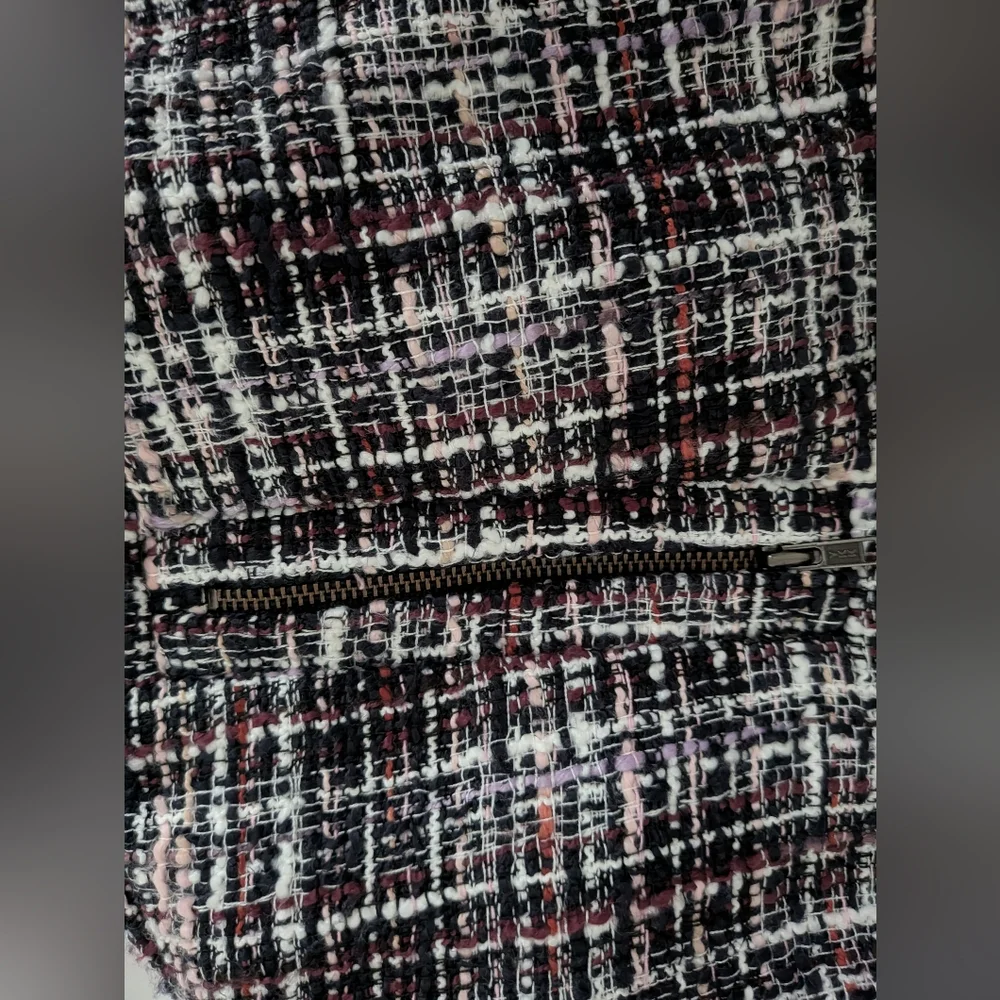 Loft Outlet Tweed Mini Skirt Black Burgundy‎ Plaid Zipper Pockets Size 10
